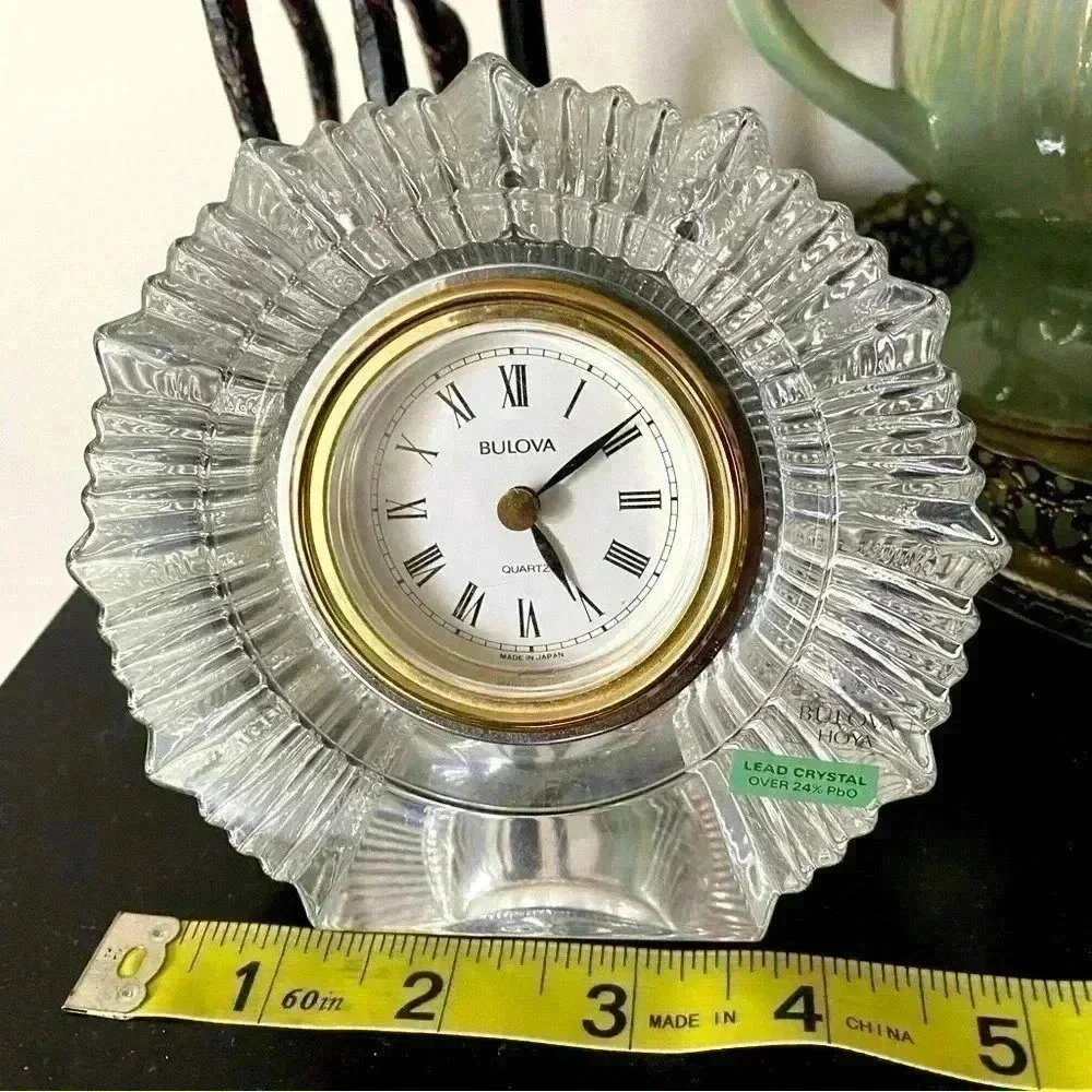 Bulova Hoya Crystal Clock‎ Vintage Quartz Desk Clock 5x2.5 inches Heavy >24%PbO